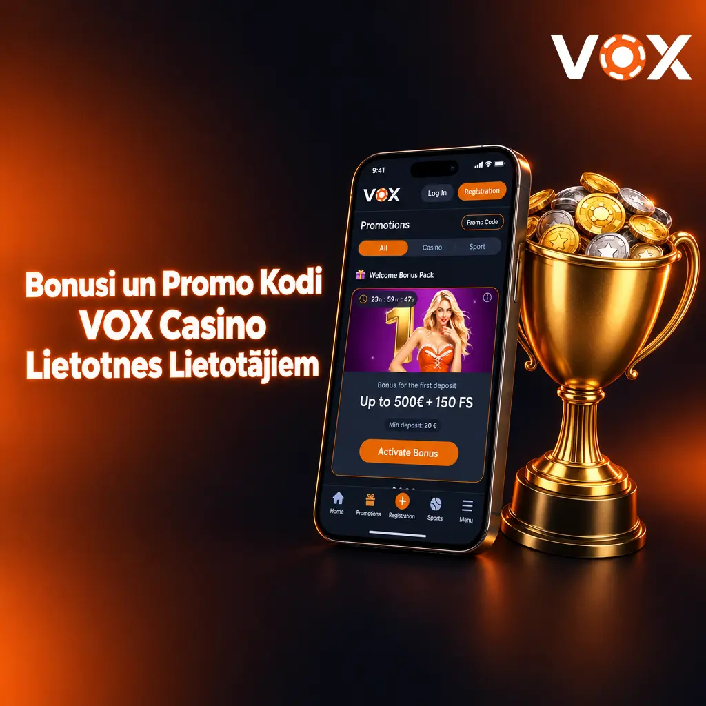 VOX Casino lietotnes bonusi un promo kodi: laipni gaidīts bonuss līdz 3000 EUR + 600 FS un cashback piedāvājumi