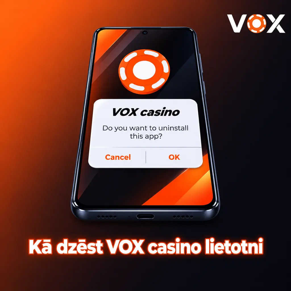 VOX casino lietotnes dzēšanas process Android un iOS ierīcēs, izmantojot iestatījumus vai sākuma ekrānu