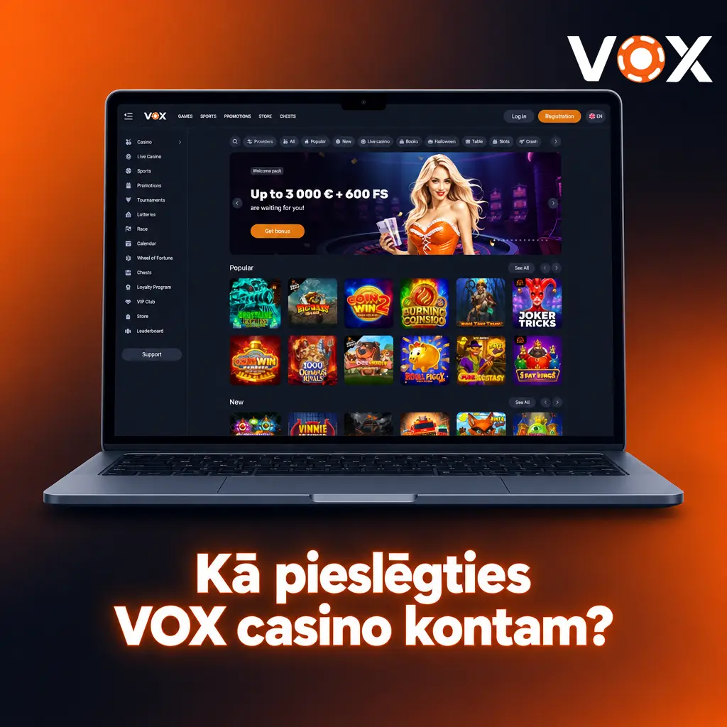 VOX casino pieslēgšanās forma ar e-pasta, tālruņa un sociālo tīklu autorizācijas iespējām drošai konta piekļuvei.