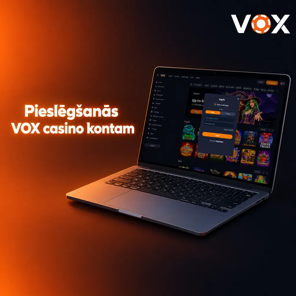 Pieslēgšanās VOX casino kontam, izmantojot e-pastu vai tālruņa numuru un paroli