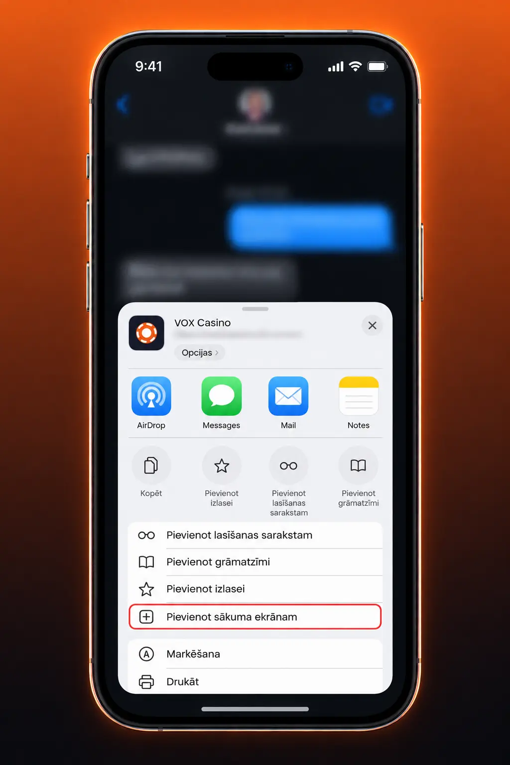 VOX casino PWA lietotne iOS ierīcē – instalācija bez App Store, izmantojot Safari "Add to Home Screen"