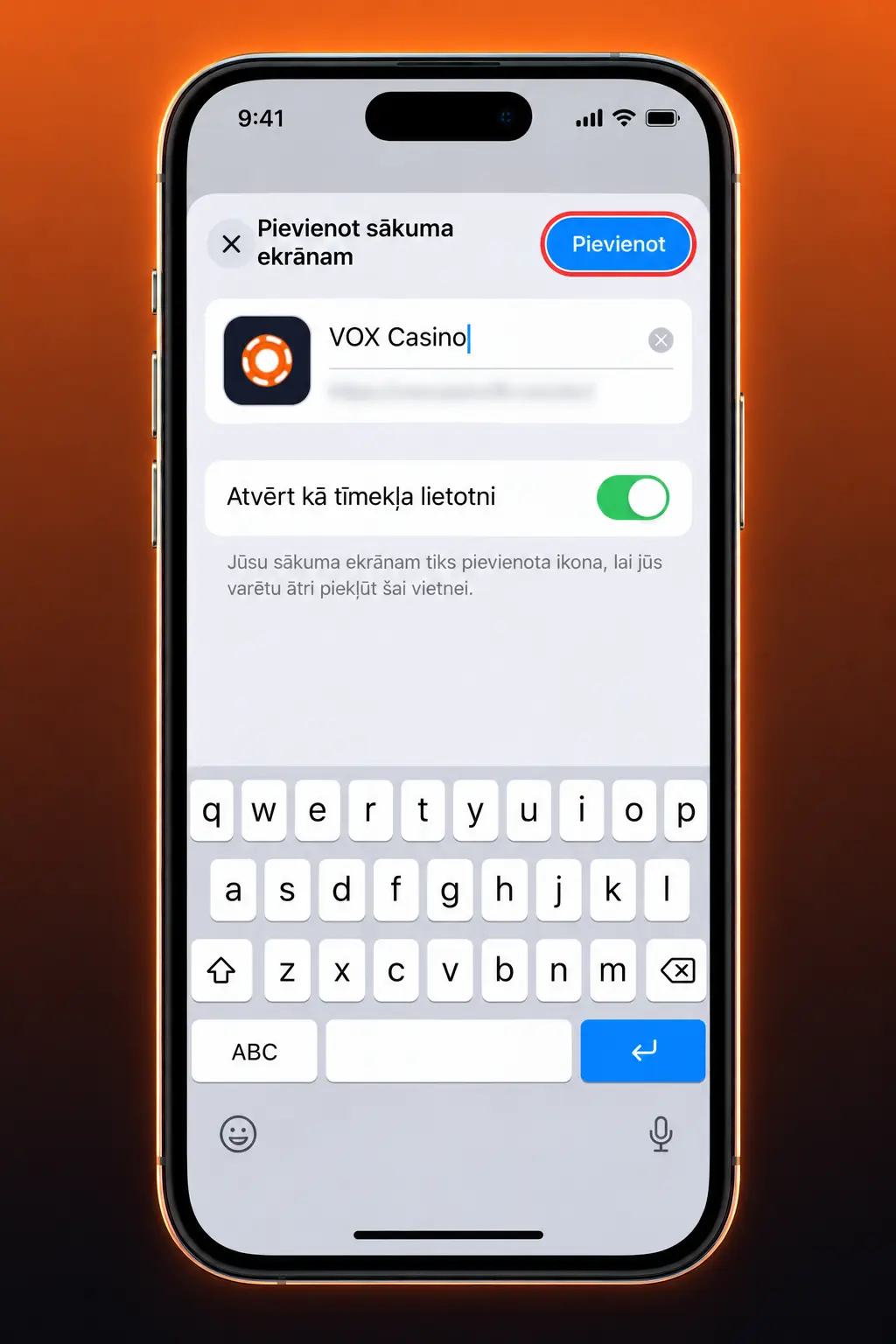 VOX casino PWA lietotne — instalēšana iPhone ierīcē caur Safari, izmantojot Add to Home Screen opciju