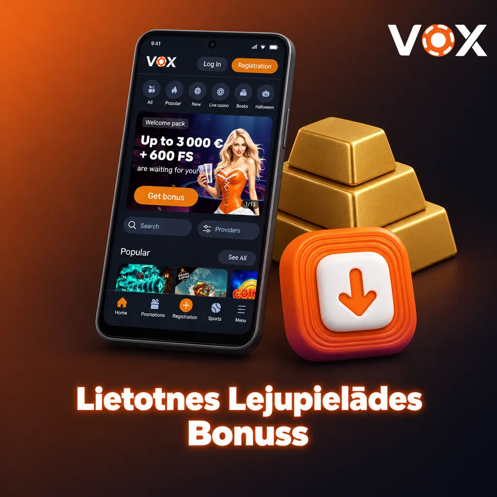 VOX casino lietotnes lejupielādes bonuss - 20 bezmaksas griezieni bez iemaksas Android un iOS lietotājiem