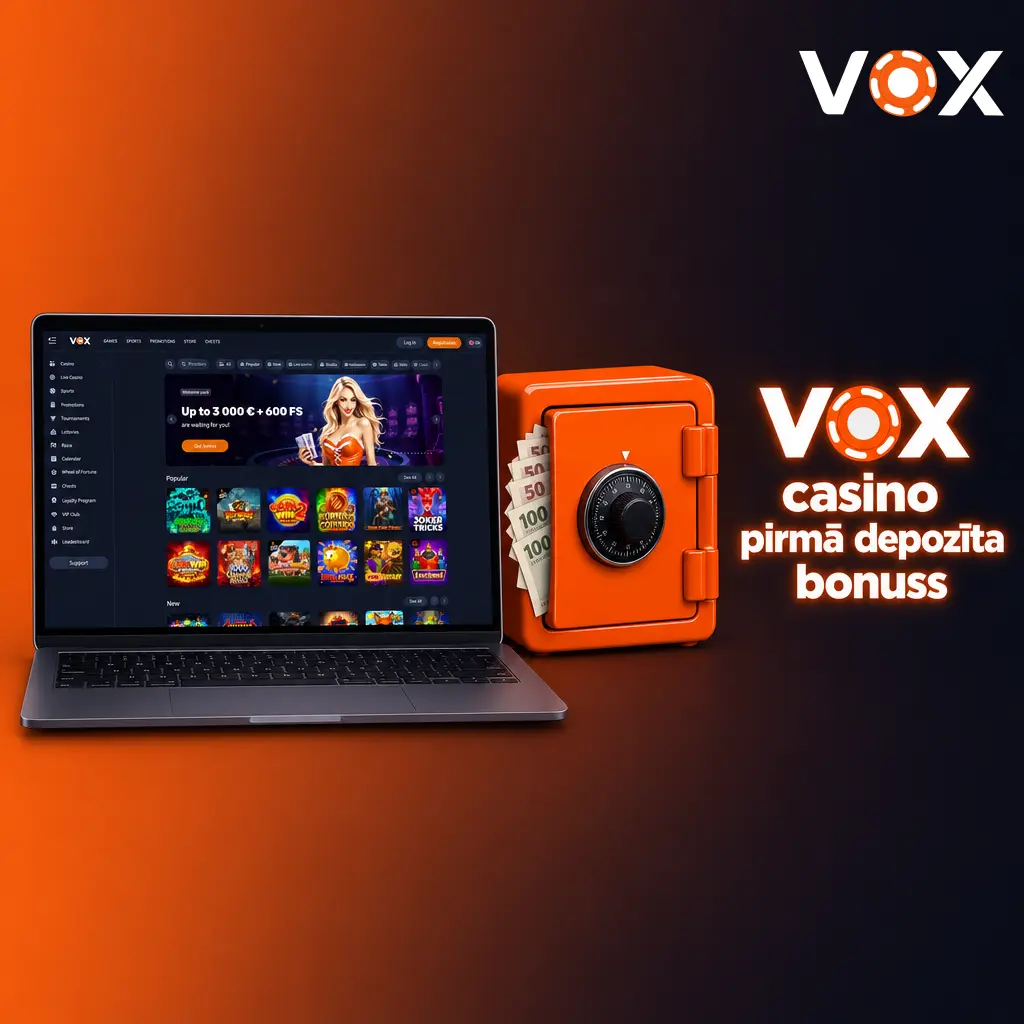 VOX casino pirmā depozīta bonuss: 100% līdz 3000 EUR un 600 bezmaksas griezieni kazino spēlēm.