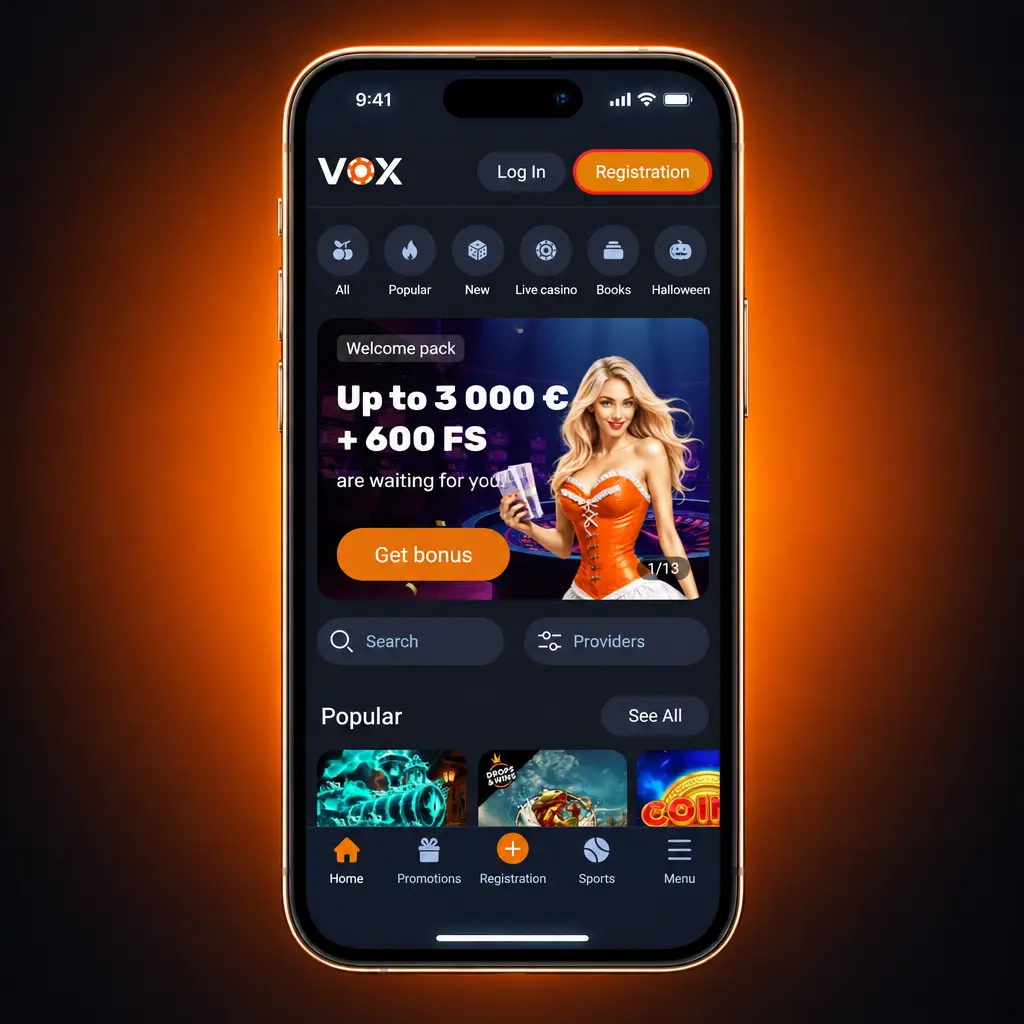 VOX casino reģistrācijas forma ar 5 soļiem konta izveidei un bonusu aktivizēšanai