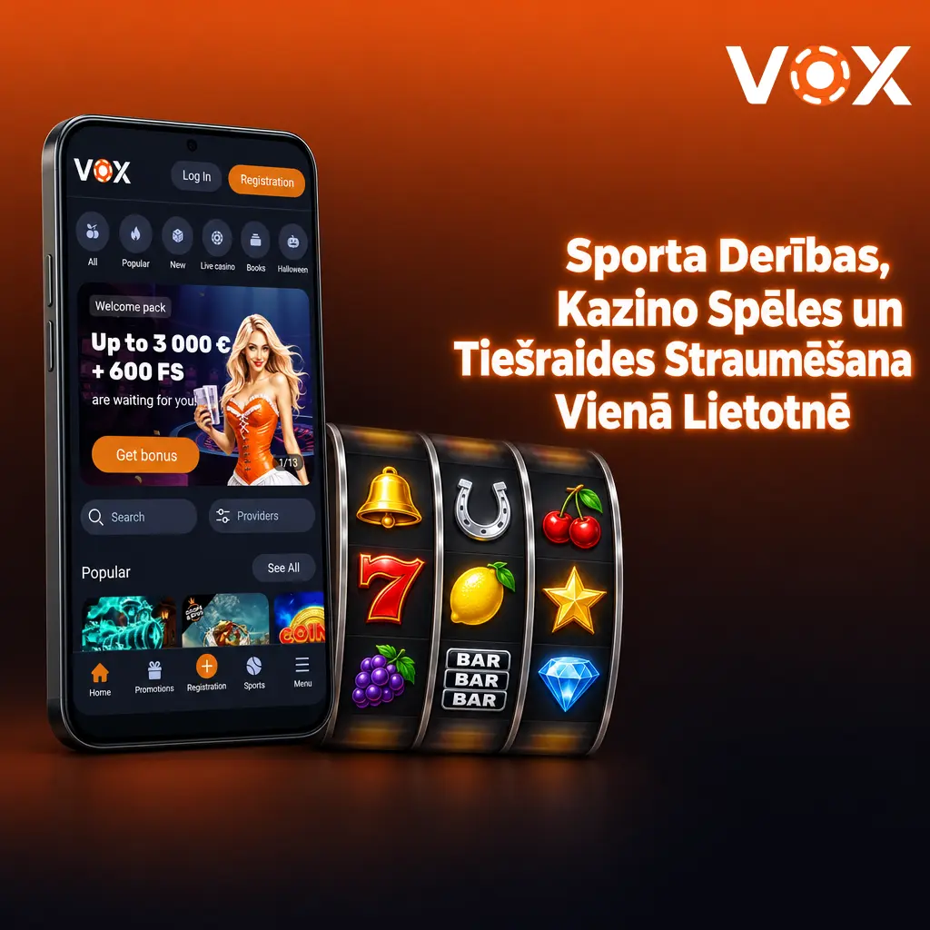 VOX Casino lietotne: sporta derības, kazino spēles un tiešraides straumēšana futbolam, hokejam un basketbolam vienuviet